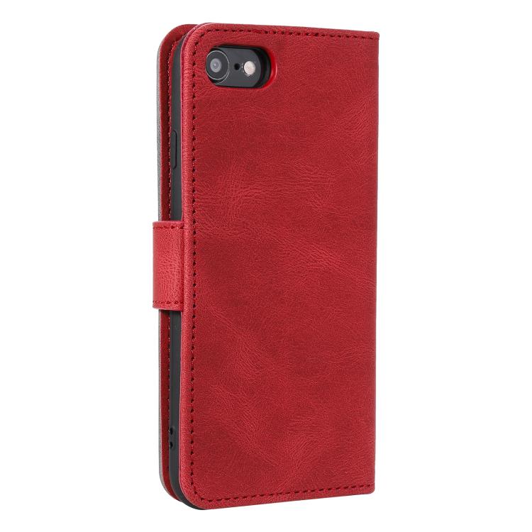 Funda para iPhone 16E Piel de Becerro Textura con Costuras Tacto de Uña (Rojo)