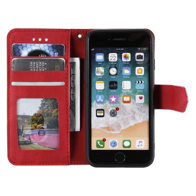 Funda para iPhone 16E Piel de Becerro Textura con Costuras Tacto de Uña (Rojo)