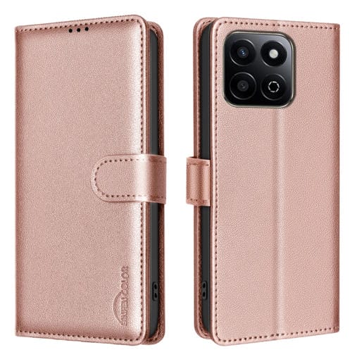 Funda de Cuero Antirrobo RFID para Honor 200 Smart/X7C con Textura de Lichi (Dorada)