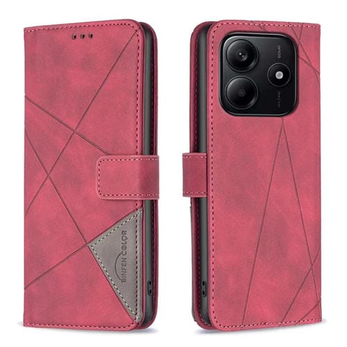 Funda de Cuero con Textura de Rombos y Hebilla Magnética para Redmi Note 14 4G (Rojo)