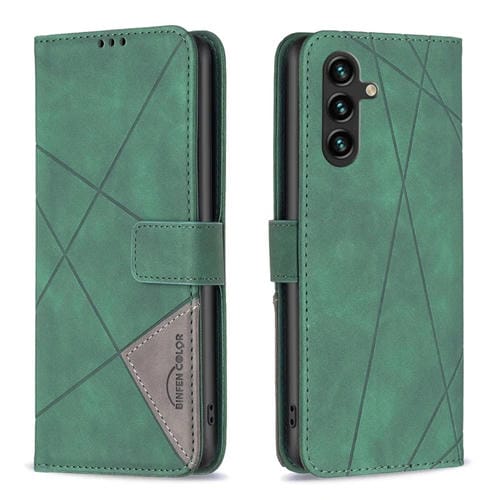 Funda Cuero Samsung Galaxy A56 5G Textura Rombos Hebilla Magnética (Verde)