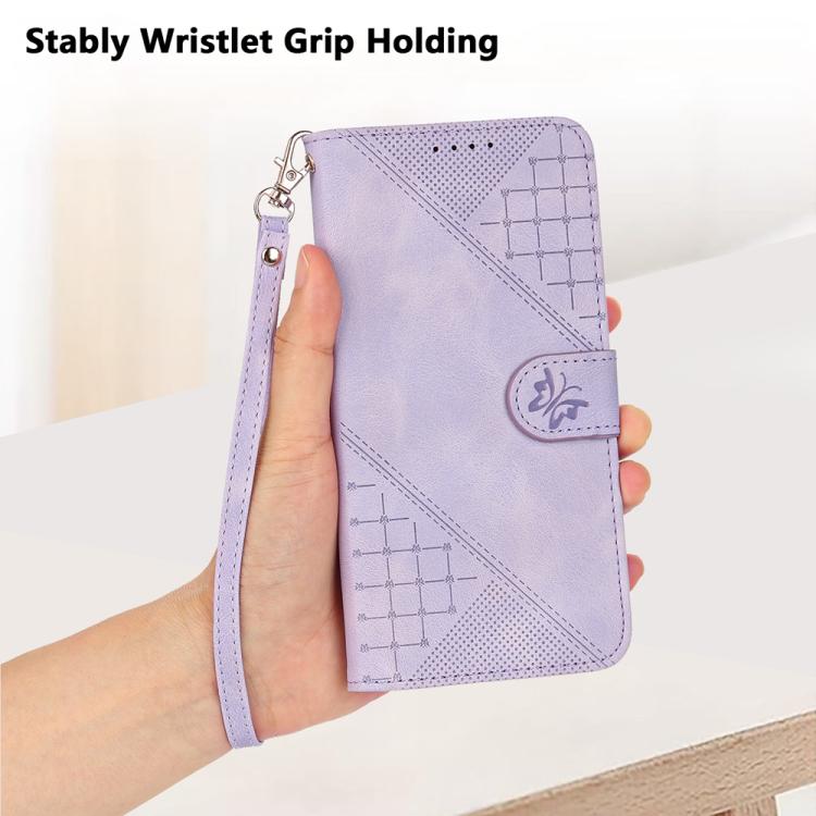 Funda de Cuero para Infinix Hot 10T/Hot 10S con Diseño Mariposa en Relieve y Cordón (Morado Claro)