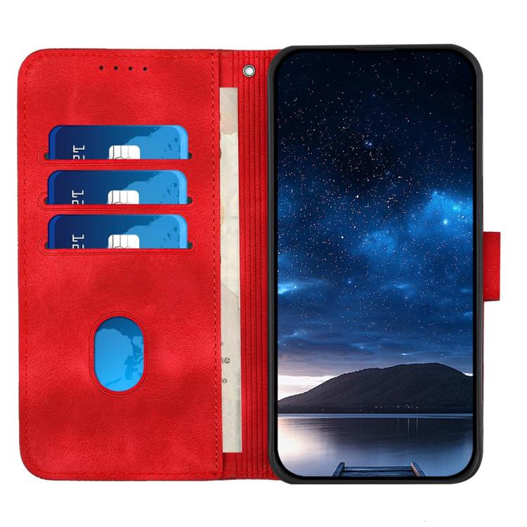 Funda de Cuero Infinix Hot 20 5G con Diseño Mariposa En Relieve y Cordón (Rojo)