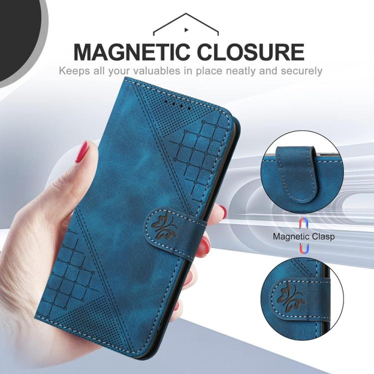 Funda de Cuero para Infinix Hot 50 Pro 4G con Diseño Mariposa en Relieve y Cordón (Azul Oscuro)