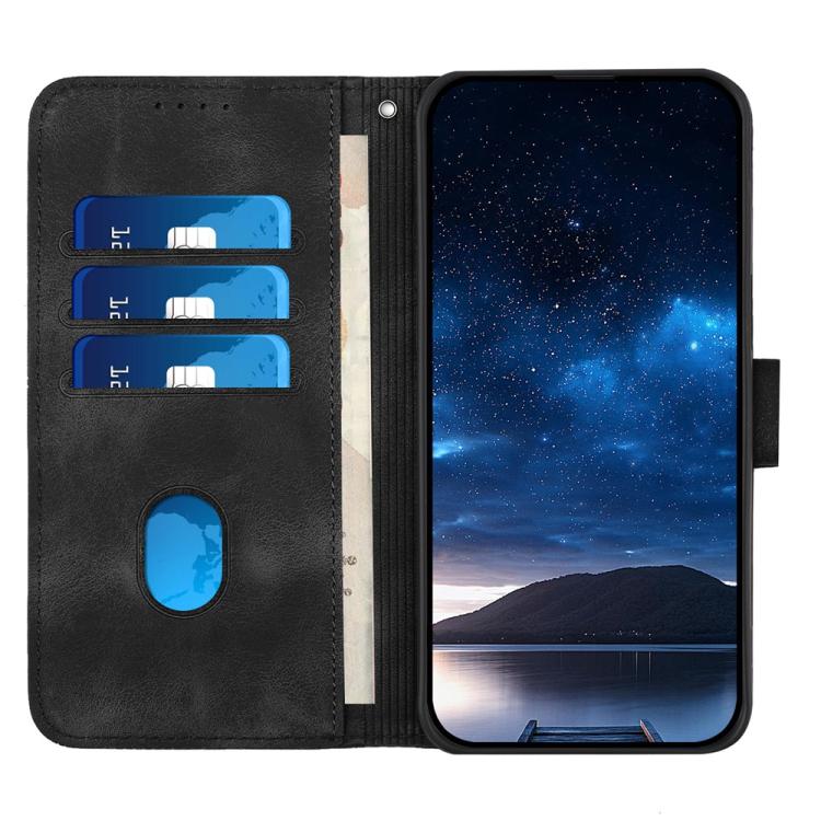 Funda de Cuero para Infinix Smart 6 Plus con Diseño de Mariposas en Relieve y Cuadrícula (Negro)