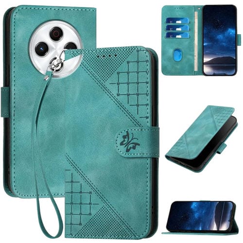 Funda de Cuero para Tecno Spark 30 4G con Diseño de Mariposa en Relieve y Cordón (Azul Claro)