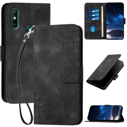 Funda de Cuero para Huawei Enjoy 20E con Diseño de Mariposas en Relieve y Cordón (Negro)