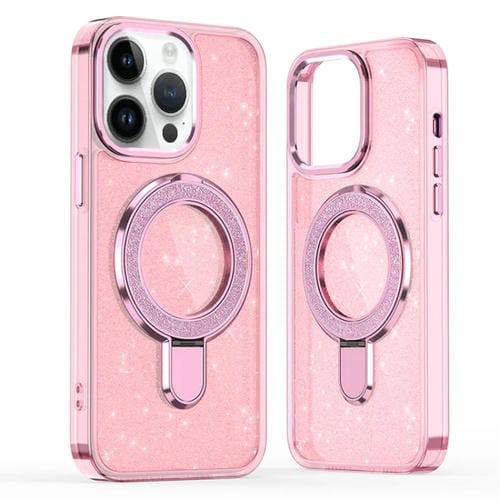 Funda para teléfono Magsafe con soporte de anillo y purpurina para iPhone 13 Pro (Rosa)