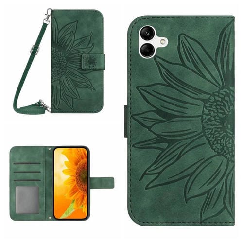 Funda de Cuero para Samsung Galaxy A06 5G con Tapa y Cordón Diseño Girasol (Verde)