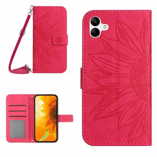 Funda de Piel con Tapa y Cordón Samsung Galaxy A06 5G Diseño Girasol (Rosa y Rojo)