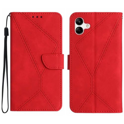 Funda de Cuero para Samsung Galaxy A06 5G con Relieve y Costuras (Rojo)