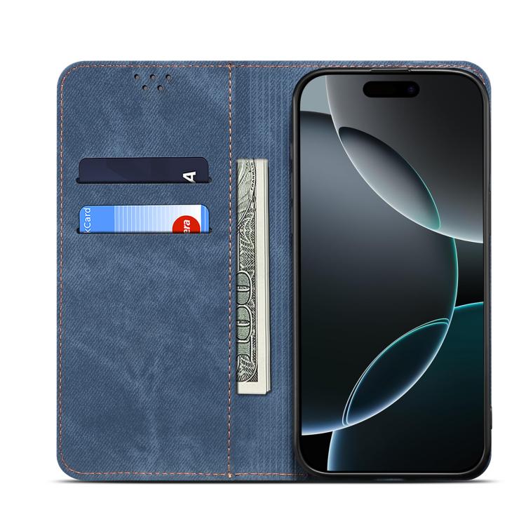 Funda de cuero con tapa horizontal y textura vaquera para Samsung Galaxy A07 4G (azul)