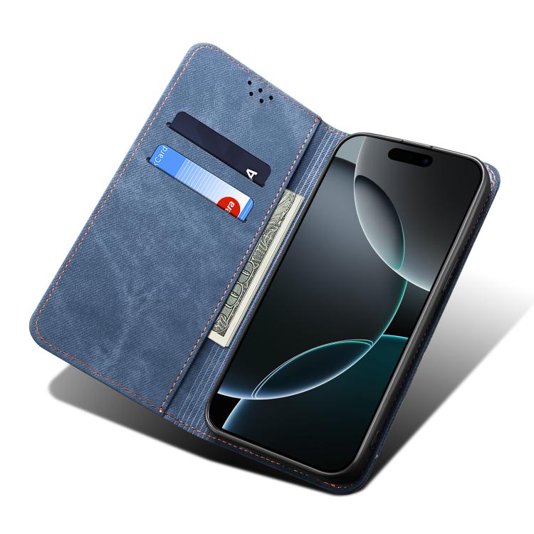 Funda de cuero con tapa horizontal y textura vaquera para Samsung Galaxy A07 4G (azul)