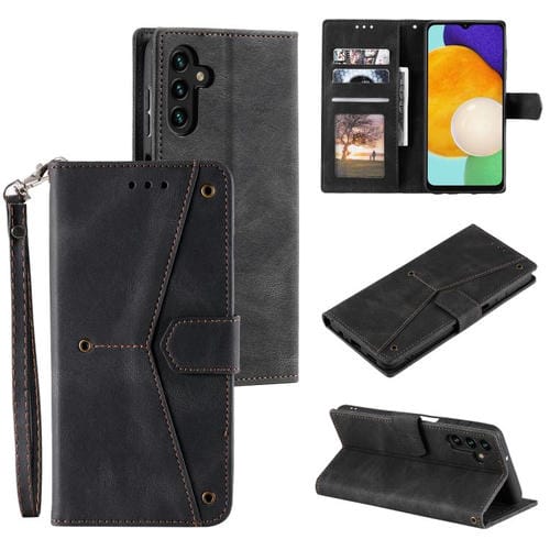 Funda de piel de becerro con costuras y tacto de piel de uña para Samsung Galaxy A17 5G (negra)