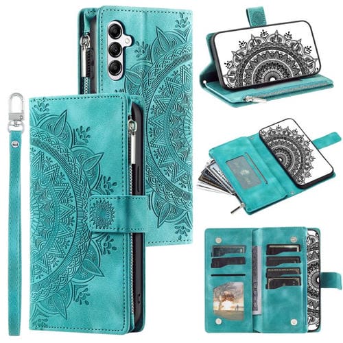 Funda de cuero con cremallera y múltiples tarjetas para Samsung Galaxy A17 5G (verde)