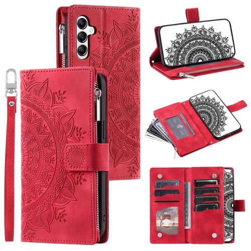 Funda de cuero con cremallera y múltiples tarjetas para Samsung Galaxy A17 5G (roja)