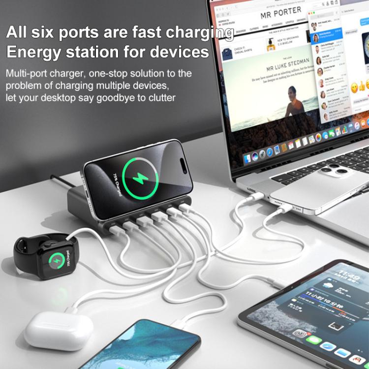 Cargador Multipuertos 160W 4 Tipo-C 2 Usb Compatible Carga Inalámbrica Qi (Enchufe Ee. Uu.)
