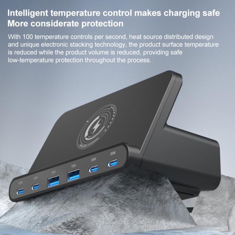 Cargador Multipuertos 160W 4 Tipo-C 2 Usb Compatible Carga Inalámbrica Qi (Enchufe Ee. Uu.)