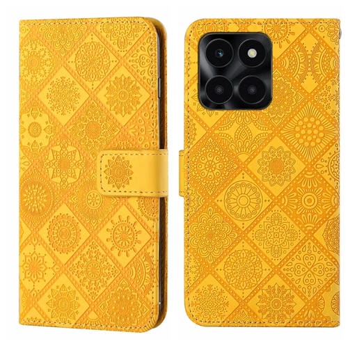 Funda de Cuero con Patrón en Relieve Estilo Étnico para Honor X6A/X6B (Amarillo)