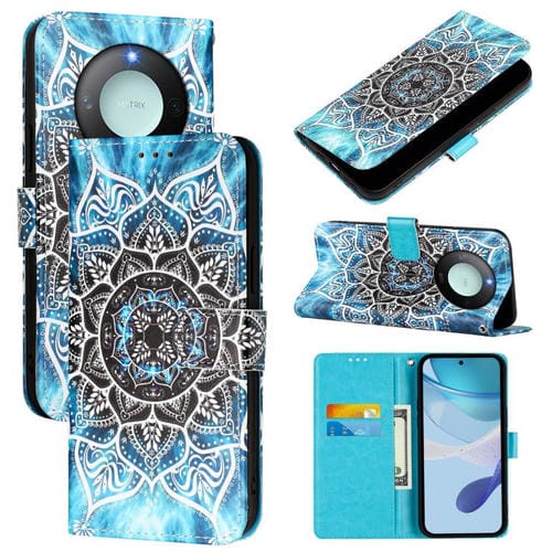 Funda de Cuero para Honor X9C Smart 5G con Tejido Liso y Estampado Mandala Submarina