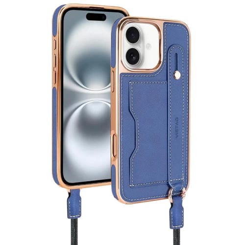 Estuche para Teléfono Vietao iPhone 16 Ranura para Tarjeta Correa de Muñeca (Azul)