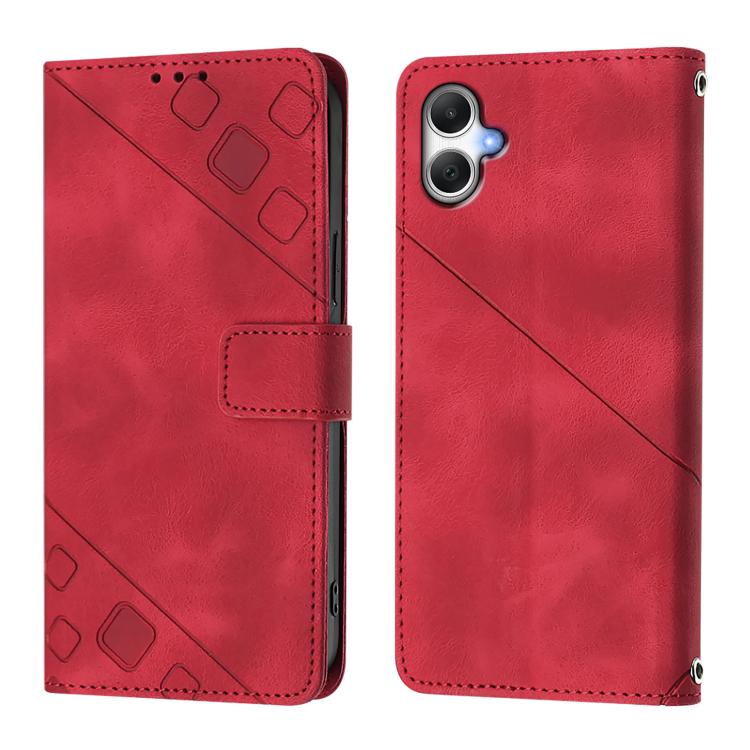 Funda de piel con relieve para Samsung Galaxy A07 4G (roja)