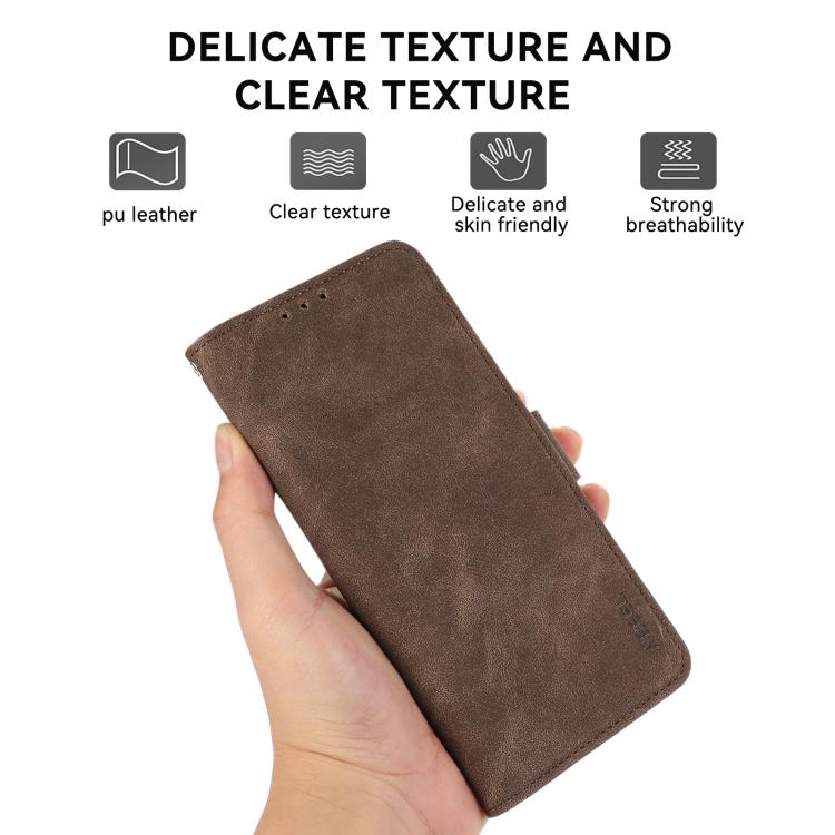 Funda de cuero magnético ABEEL con protección RFID para Samsung Galaxy A07 5G (marrón)
