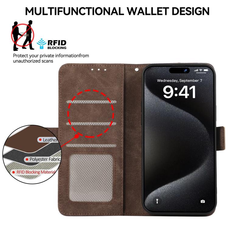 Funda de cuero magnético ABEEL con protección RFID para Samsung Galaxy A07 5G (marrón)