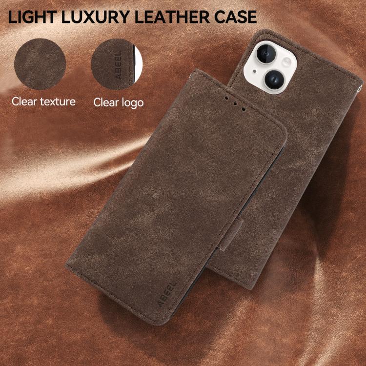 Funda de cuero magnético ABEEL con protección RFID para Samsung Galaxy A07 5G (marrón)