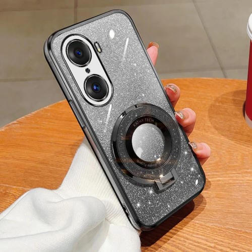 Funda para Teléfono Honor 60 Pro TPU con Soporte Redondo y Purpurina Degradada (Negro)