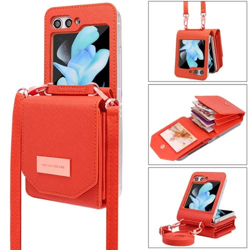 Estuche para teléfono Samsung Galaxy Z Flip5 Vietao Pu con Billetera Estilo Órgano (Naranja)