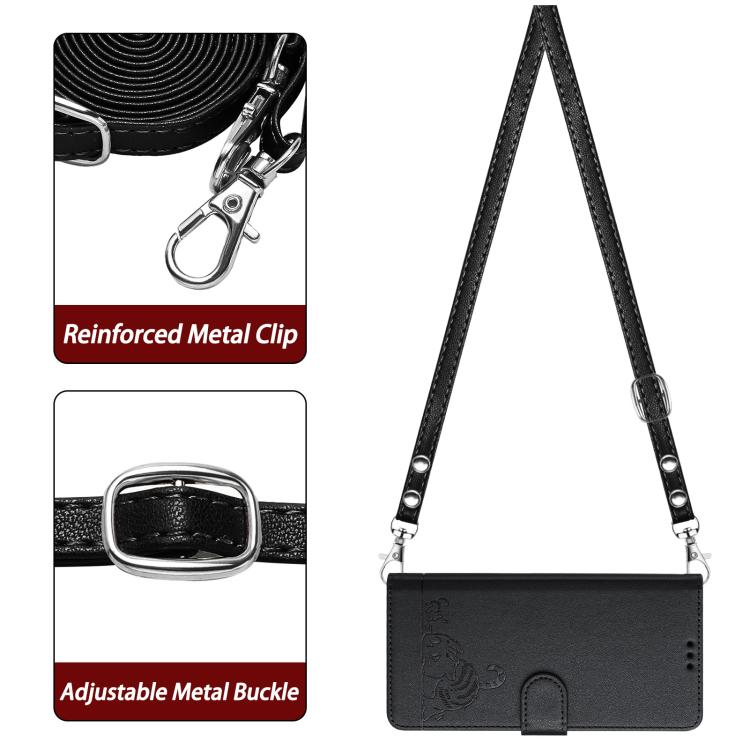 Funda de cuero RFID con estampado de gato y rata para Samsung Galaxy A07 4G, con cordón (negra)