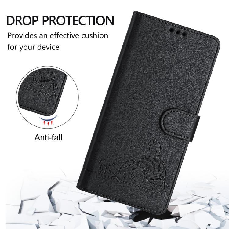 Funda de cuero RFID con estampado de gato y rata para Samsung Galaxy A07 4G, con cordón (negra)