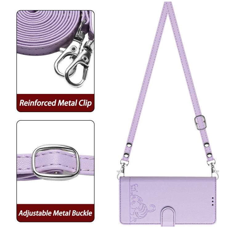 Funda de cuero RFID con estampado de gato y rata para Samsung Galaxy A07 4G, con cordón (morado)
