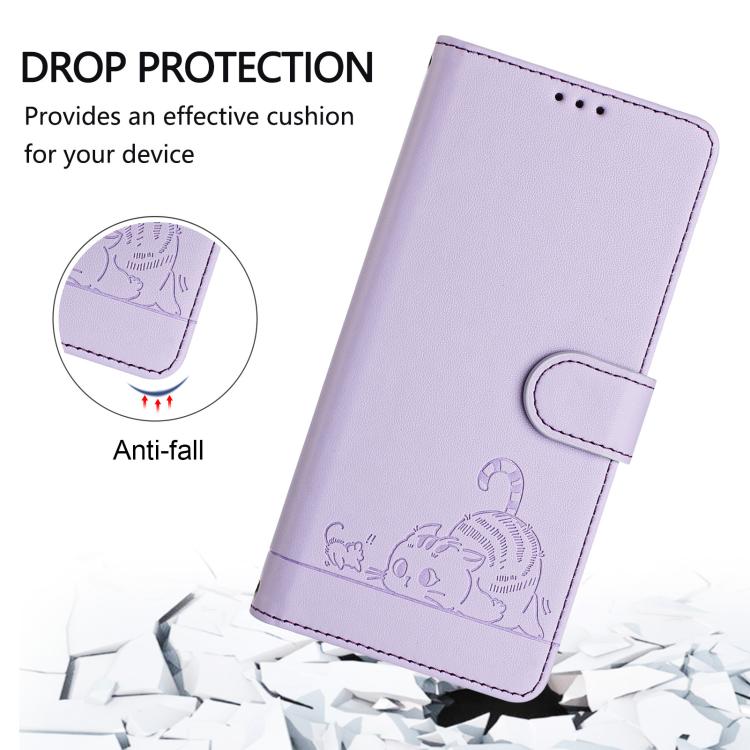 Funda de cuero RFID con estampado de gato y rata para Samsung Galaxy A07 4G, con cordón (morado)