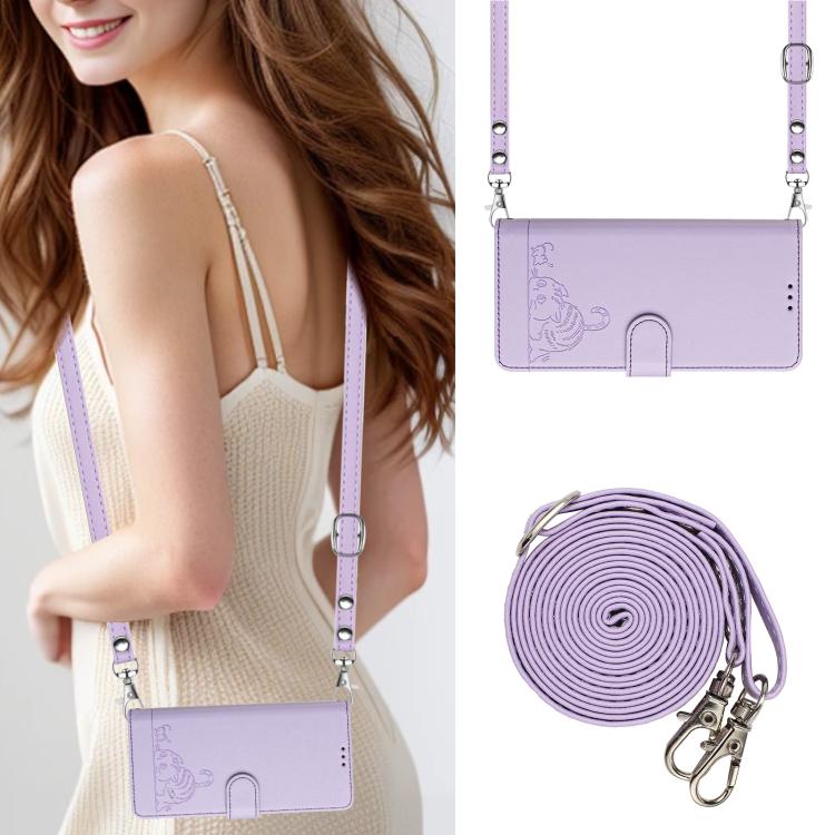 Funda de cuero RFID con estampado de gato y rata para Samsung Galaxy A07 4G, con cordón (morado)