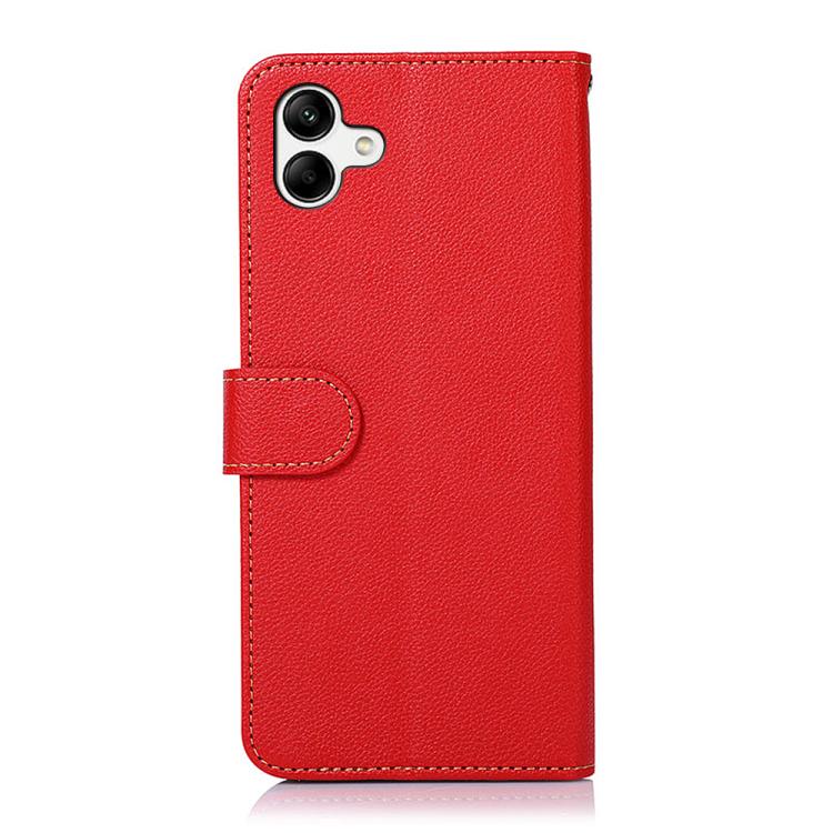 Funda de cuero con textura de lichi KHAZNEH RFID para Samsung Galaxy A07 5G (roja)