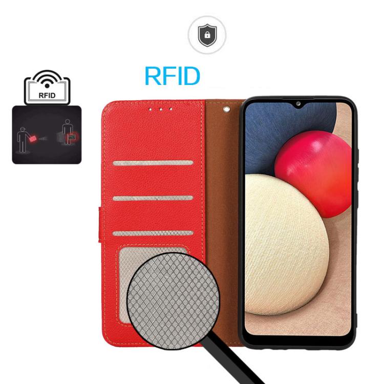 Funda de cuero con textura de lichi KHAZNEH RFID para Samsung Galaxy A07 5G (roja)