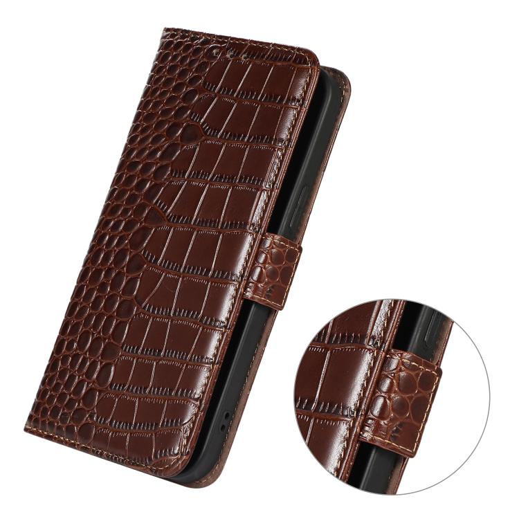 Funda de piel de vacuno con capa superior de cocodrilo para Samsung Galaxy A17 5G (marrón)