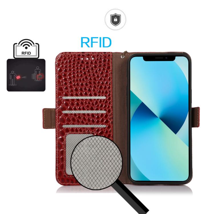 Funda de piel de vacuno con capa superior de cocodrilo para Samsung Galaxy A07 5G (roja)