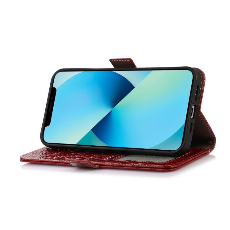 Funda de piel de vacuno con capa superior de cocodrilo para Samsung Galaxy A07 5G (roja)