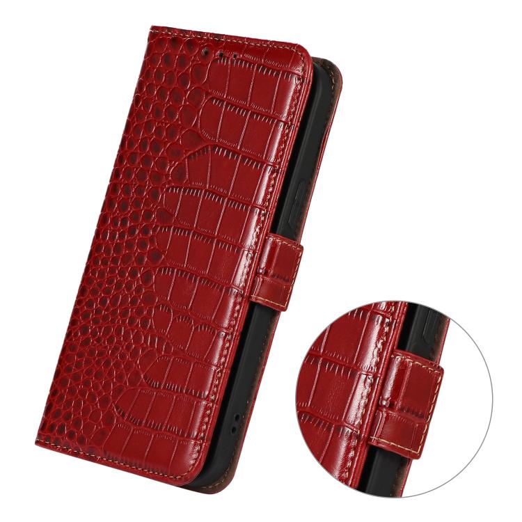 Funda de piel de vacuno con capa superior de cocodrilo para Samsung Galaxy A07 5G (roja)