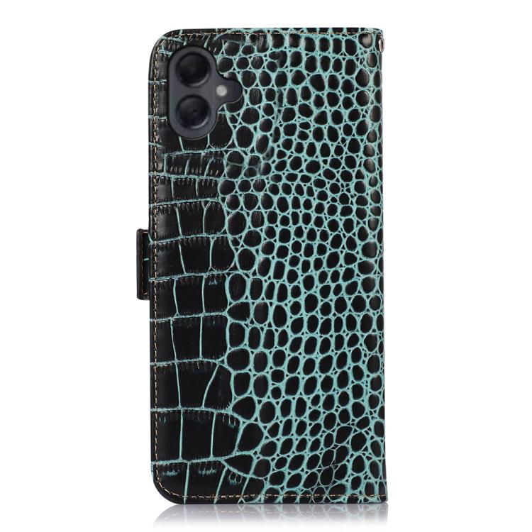 Funda de piel de vacuno con capa superior de cocodrilo para Samsung Galaxy A07 5G (verde)