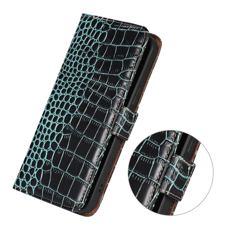 Funda de piel de vacuno con capa superior de cocodrilo para Samsung Galaxy A07 5G (verde)
