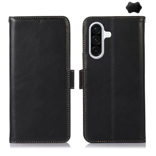 Funda magnética de cuero genuino con textura Crazy Horse RFID para Samsung Galaxy A17 5G (negra)