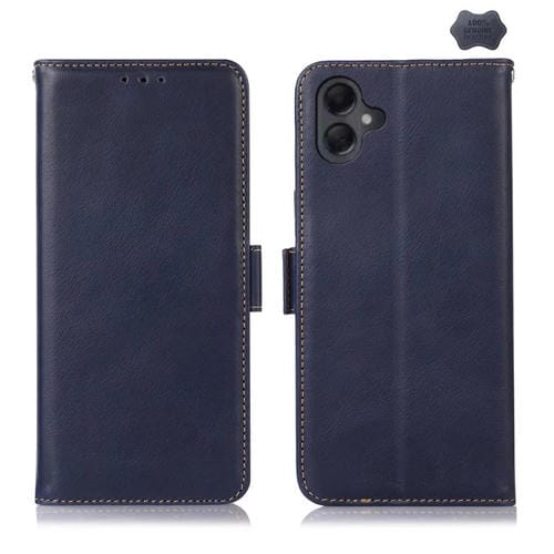 Funda magnética de cuero genuino con textura Crazy Horse RFID para Samsung Galaxy A07 5G (azul)