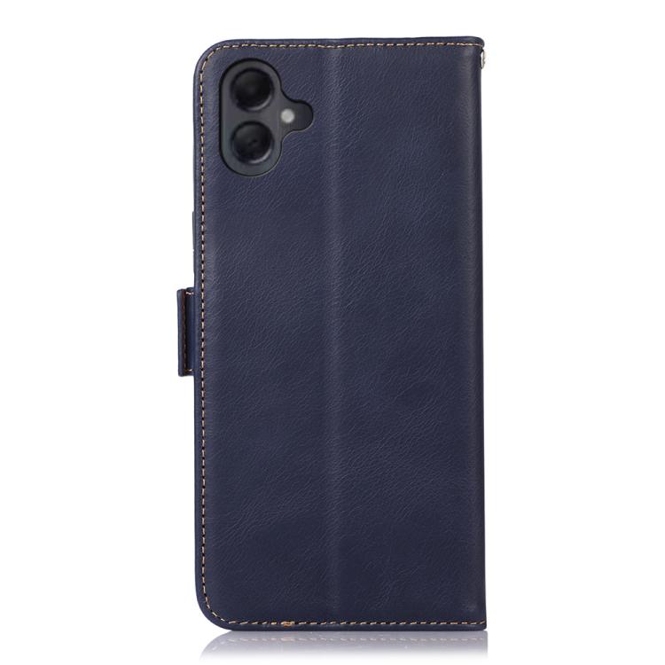 Funda magnética de cuero genuino con textura Crazy Horse RFID para Samsung Galaxy A07 5G (azul)