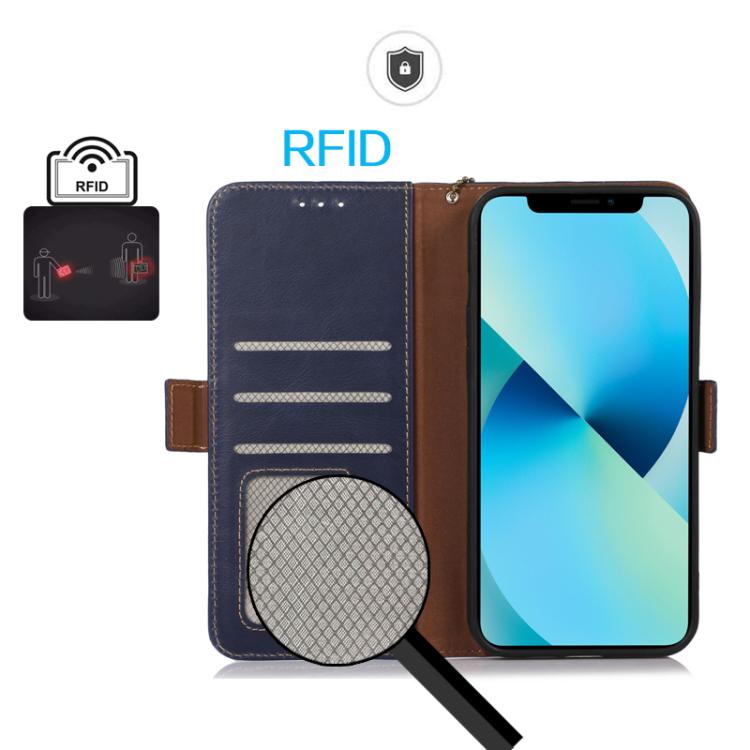 Funda magnética de cuero genuino con textura Crazy Horse RFID para Samsung Galaxy A07 5G (azul)