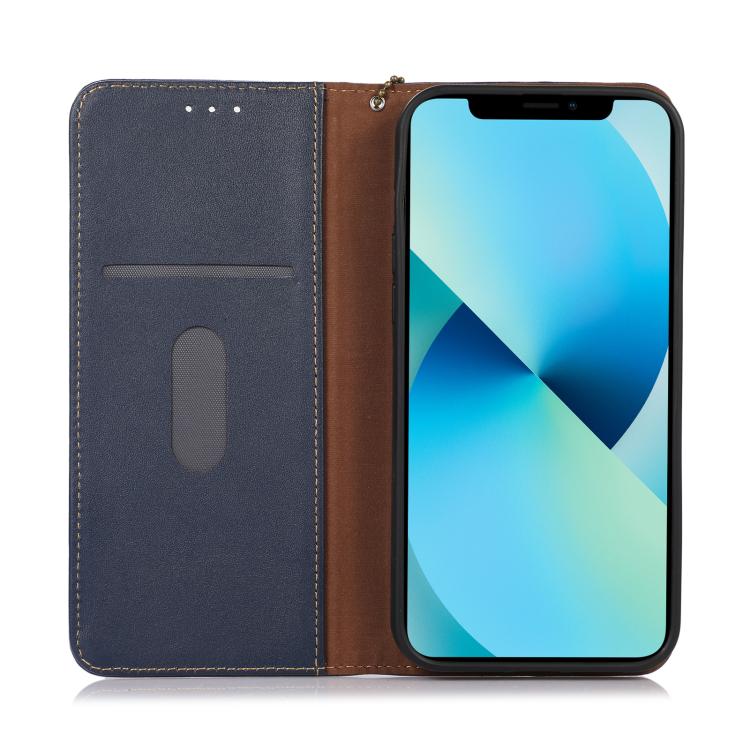 Funda de piel de vacuno KHAZNEH Nappa con capa superior para Samsung Galaxy A17 5G (azul)