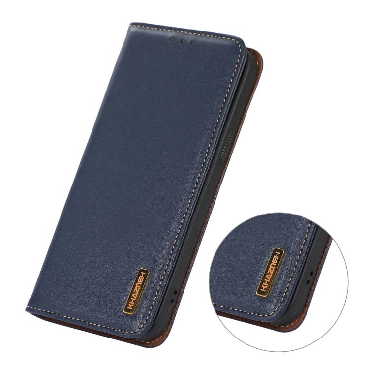 Funda de piel de vacuno KHAZNEH Nappa con capa superior para Samsung Galaxy A17 5G (azul)